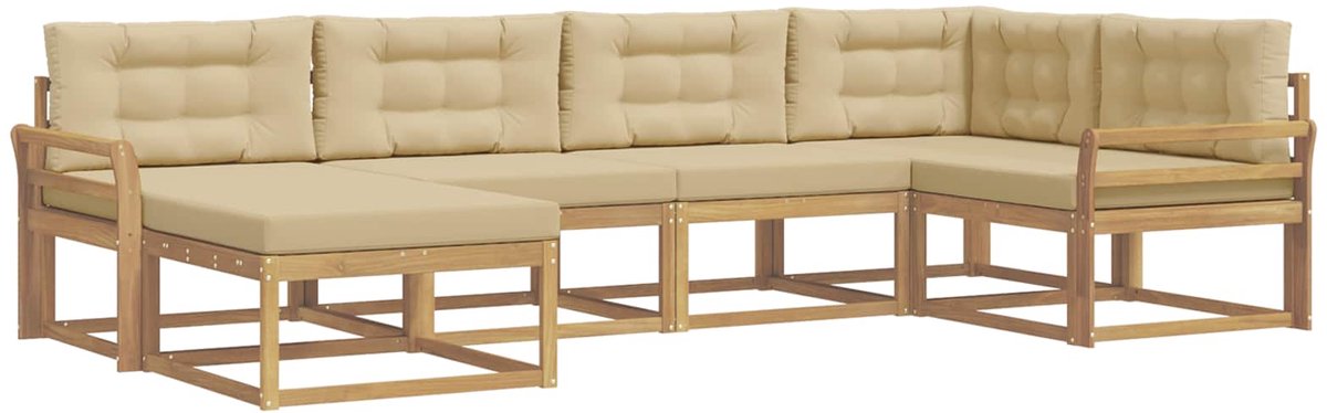 vidaXL Buiten - bank - set - 6 - st - 6-zits - Wit - en - Beige - Polyester Wit en Beige