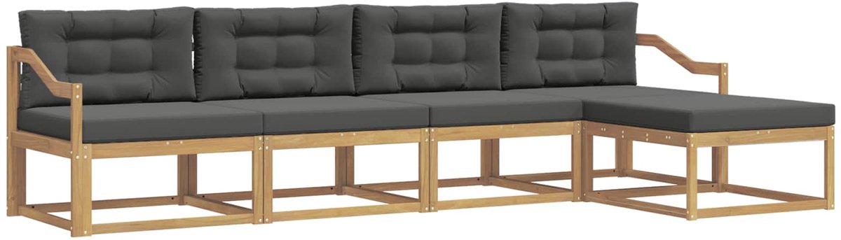 vidaXL Buiten - bank - set - 5 - st - 5-zits - Wit - en - antracietkleurig - Polyester Wit en antracietkleurig