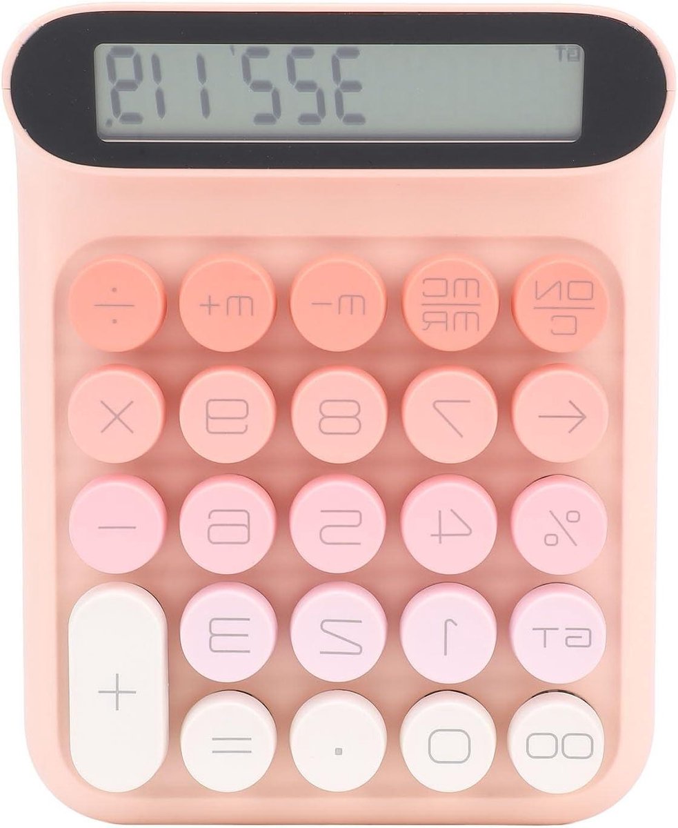 Mechanische Rekenmachine - Desktop Rekenmachine - Kantoorwerk - Blauwe Schakelaars - 24 Toetsen - Roze