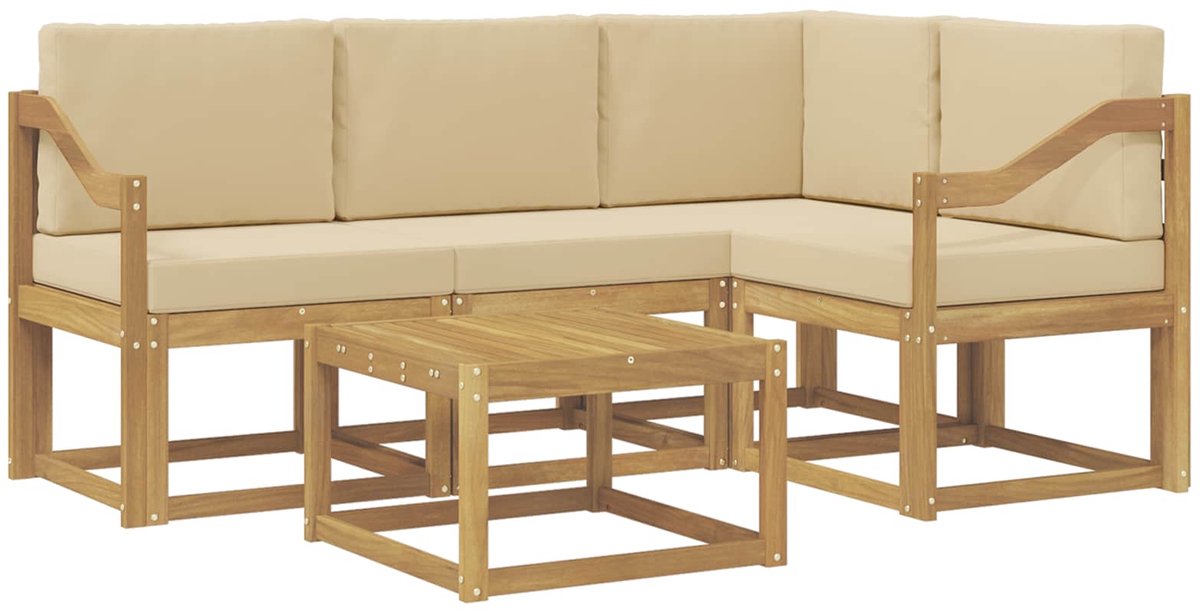 vidaXL Buiten - bank - set - 5 - st - 4-zits - Wit - en - Beige Wit en Beige