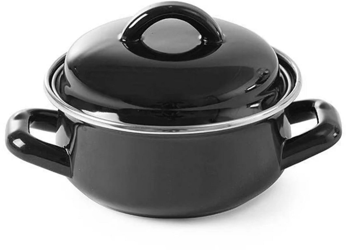 Mini Cocotte - Soeppan Braadpan - Koken en Serveren - Geschikt voor gas - 08 Liter - Zwart