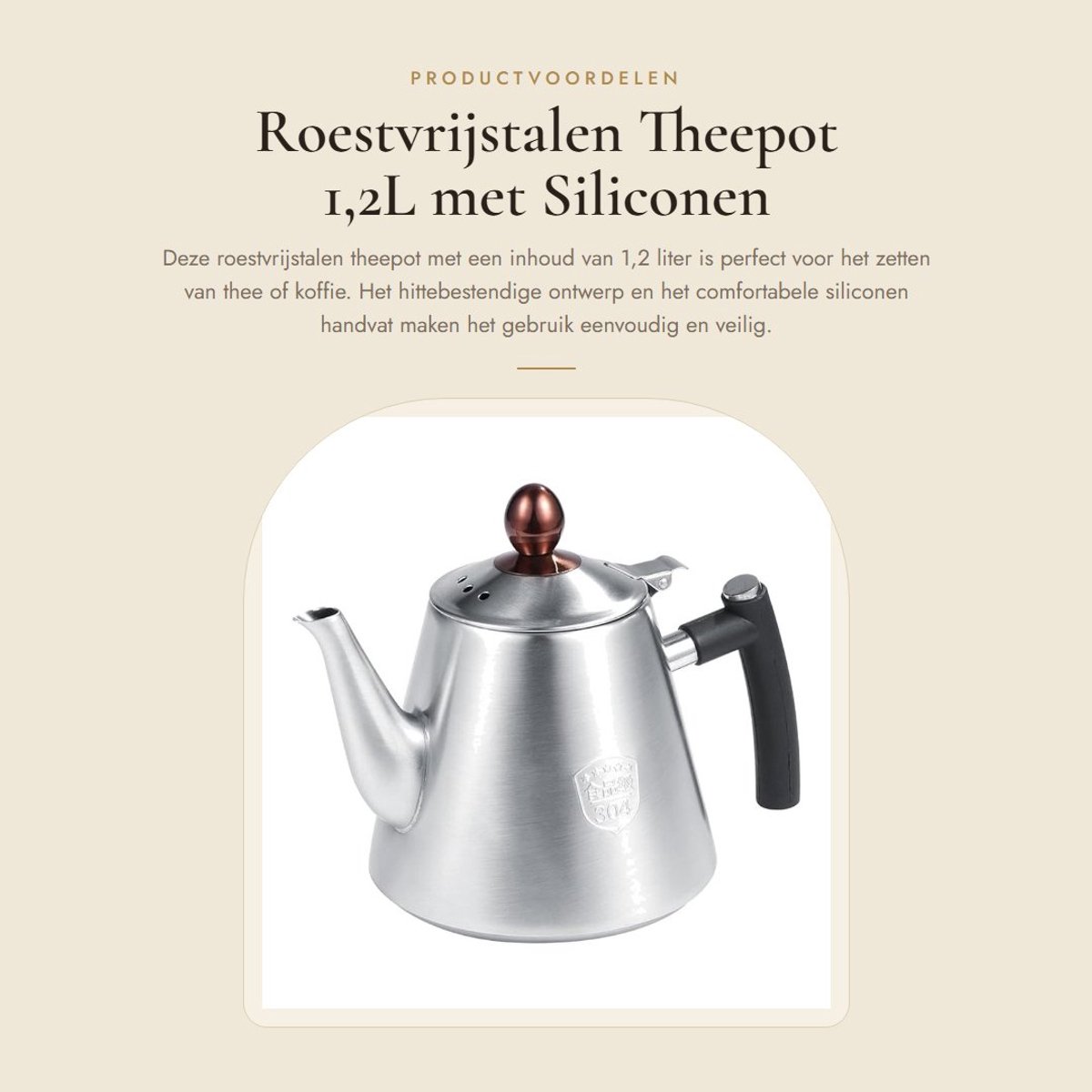 Dailygoods- Theepot 1,2L Roestvrij Staal - Hittebestendig - Mat - Gepolijst - Siliconen Handvat - Duurzaam en Corrosiebestendig - Waterkoker
