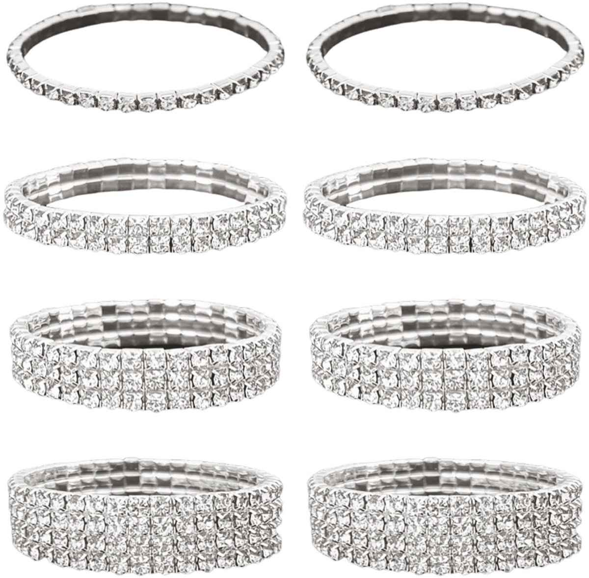 Dailygoods- Armband Set 8 Stuks - Diamanten Armband - Glanzende Armband - Elastische Armband - Modieuze Armband - Eenvoudig Ontwerp - Polsband