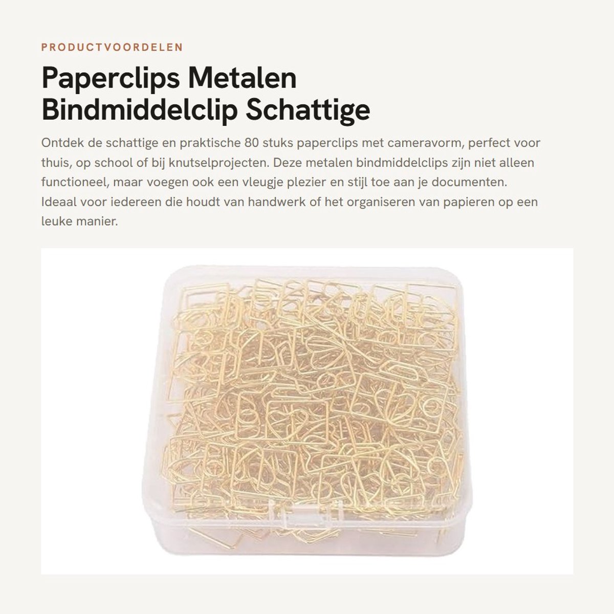 Dailygoods- Paperclips 80 Stuks - Cameravormig - Metalen Papierklem - Schattige Bladwijzer - Plannerclip - Duurzaam IJzer - Bindmiddelen