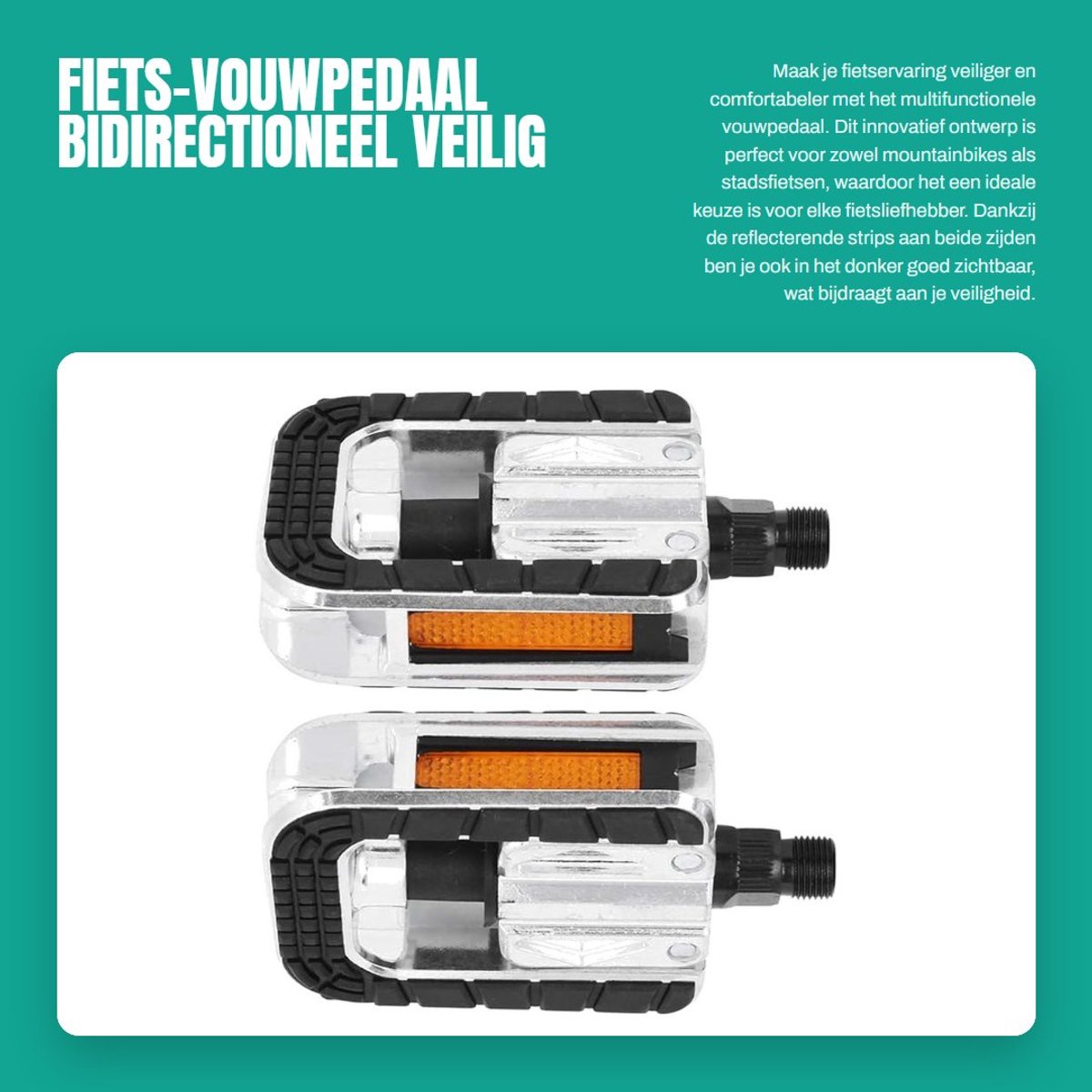 Dailygoods- Vouwpedaal 180° bidirectioneel - Fietspedalen met reflecterende strip - Antislip - Kogellagerontwerp - Opvouwbaar - Duurzame levensduur - Fietspedaal