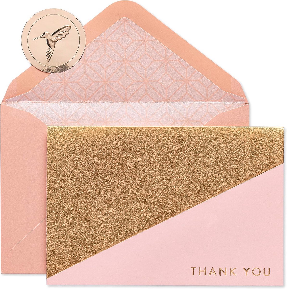 Bedankkaarten Set - Wenskaarten Doos - Persoonlijke Boodschap - Geometrisch Goudfolie - 14 Kaarten Envelop - Perzik