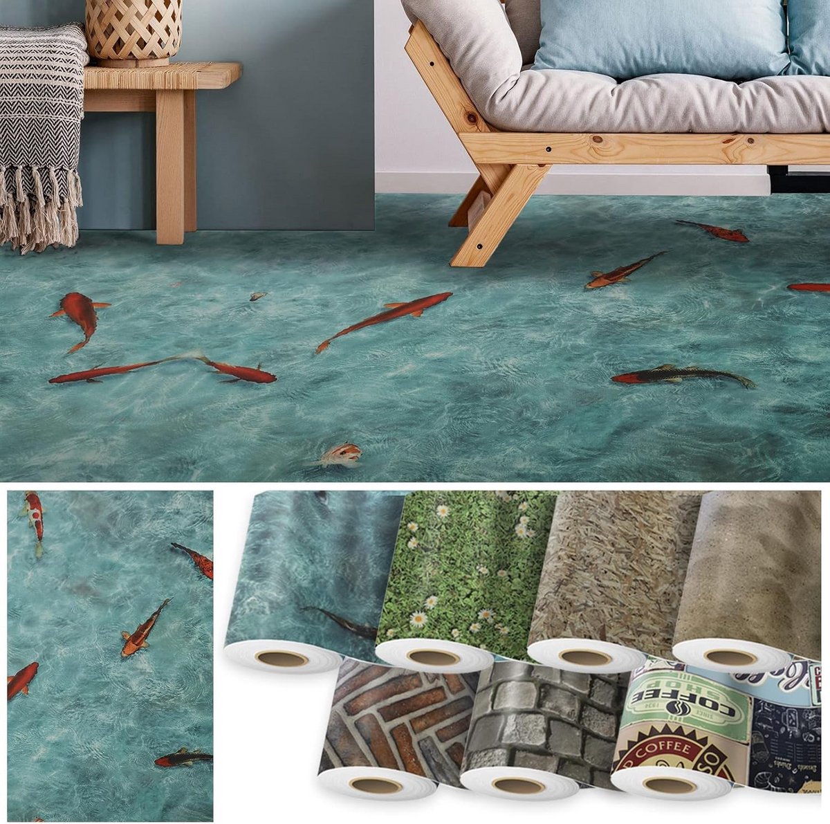 Vloerbedekking PVC - Rol PVC - Woning Inrichten - 3D Effect Design - 100 x 600 cm - Koi