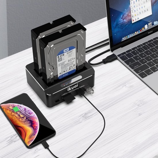 Hard Drive Dock - Externe Schijf Station - Data Klone - Offline Kloonfunctie - Tot 20 TB - Zwart — afbeelding 2