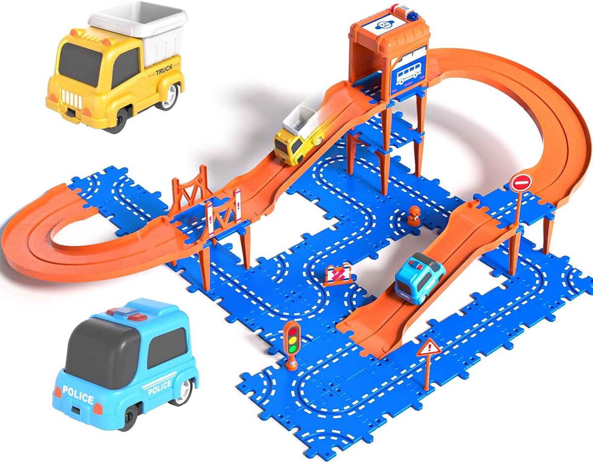 Doe-het-zelf racebaan - Kinderbaan auto - Creatief spelen - Modulair ontwerp - 31 x 27 cm - Multicolor