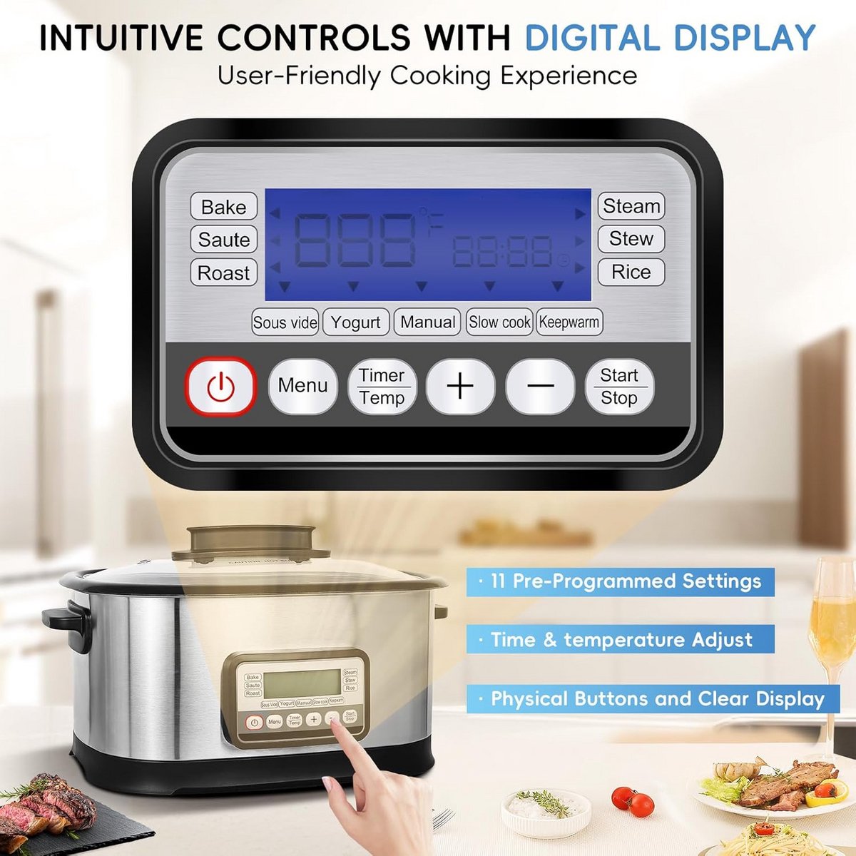 Programmeerbare Slowcooker 11-in-1 Multi-Cooker Elektrisch 6.5 Liter Antiaanbaklaag – foto 6