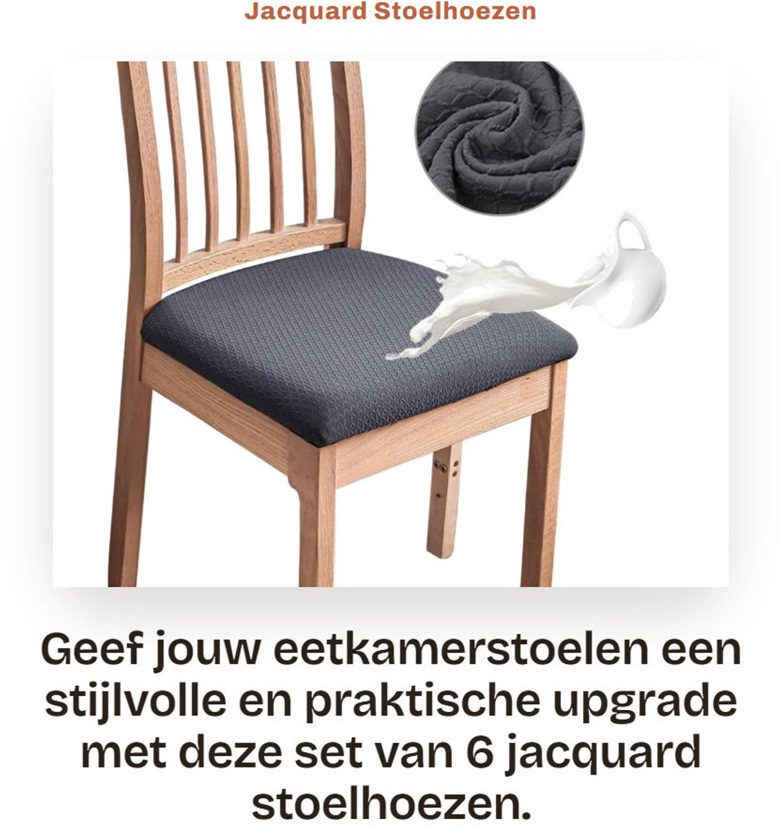 Dailygoods- Stoelhoezen Set van 6 - Stretch - Waterdicht - TPU Gelamineerd - Afneembaar - Donkergrijs - Stijlvol Ruitpatroon - Eetkamerstoelhoes
