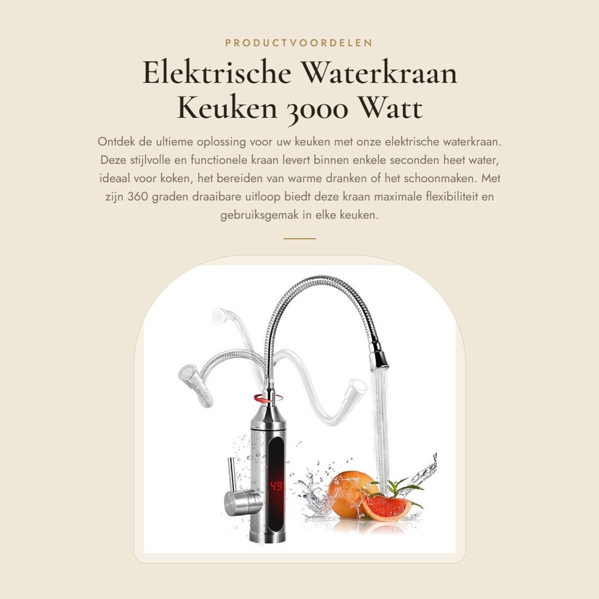 Dailygoods - Elektrische Waterkraan - Keuken - 3000 Watt - 360 Graden Rotatie - Hot Water Tap - Voor Binnengebruik - Zilver