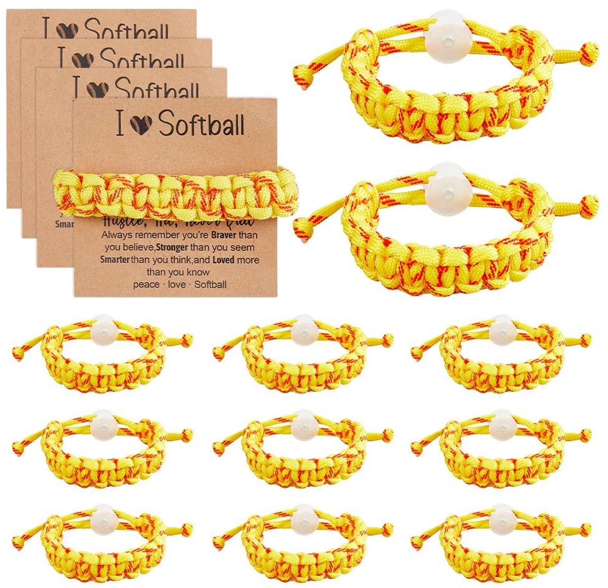 Dailygoods- Armbanden Set 12 Stuks - Verstelbare Polyester Armbanden - Softbal-Thema Accessoire - Sportevenementen - Inspirerende Geschenken - Vrouwen - Sportarmbanden