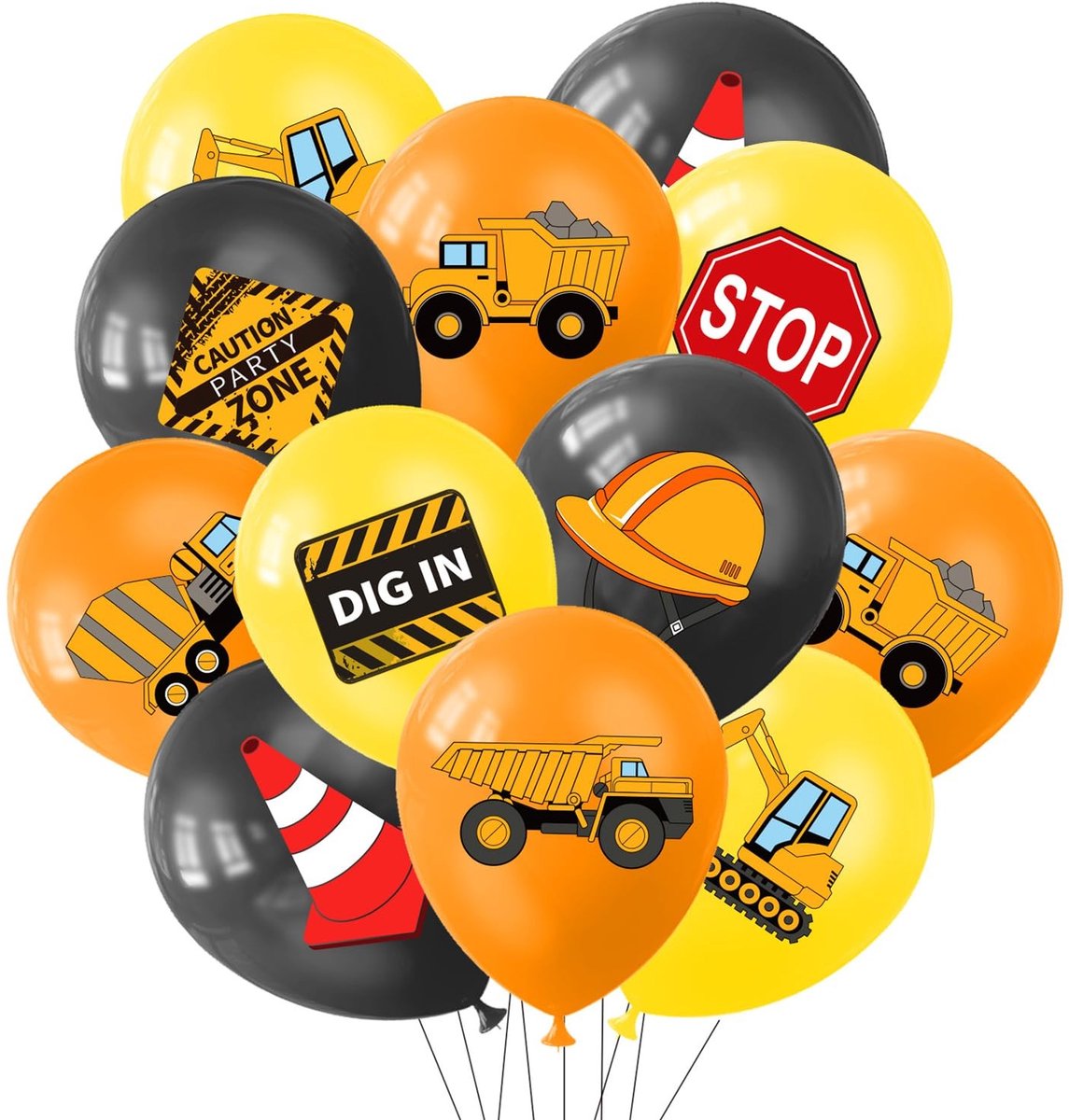 Dailygoods- Verjaardagsballonnen 18 Stuks - Feest Ballonnen - Bouwplaatsen - Veiligheidswaarschuwing - Antislip - Schokbestendig - Feestballonnen