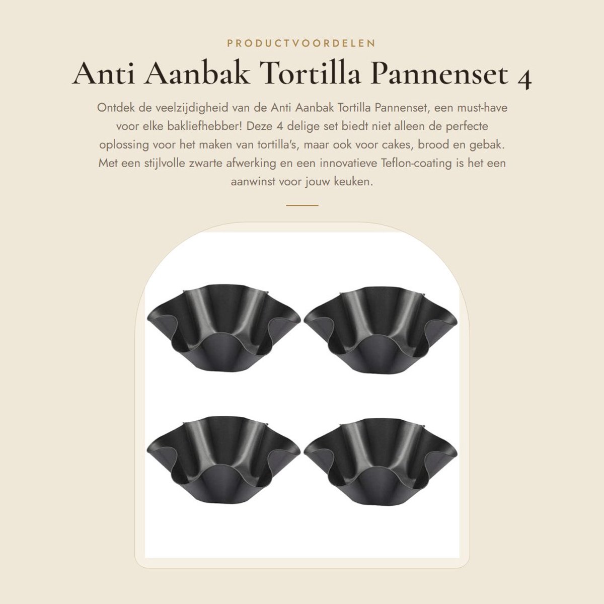 Dailygoods- Tortillapan Antiaanbak - 4 Delige Pannenset - Gecanneleerde Bakvormen - Hittebestendig - Koolstofstaal - Vaatwasserbestendig - Bakvorm