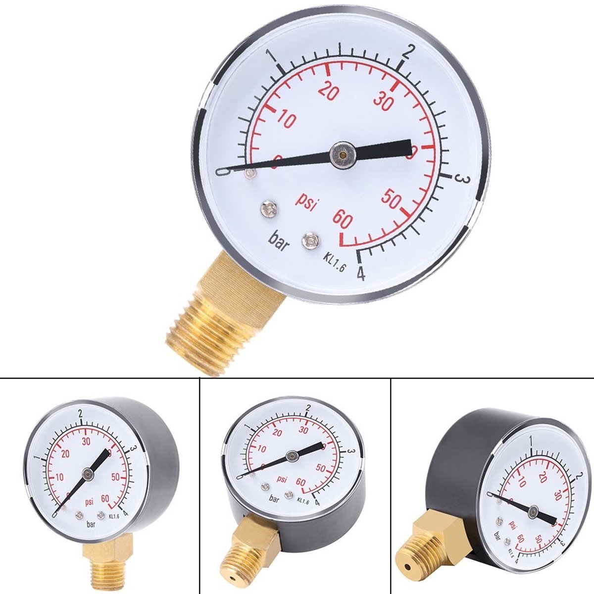 Dailygoods- Brandstofdrukmeter Mini - Drukmeter 0-4 Bar - Manometer 0-60 PSI - NPT Aansluiting - Diameter Wijzerplaat 50 mm - Metaal