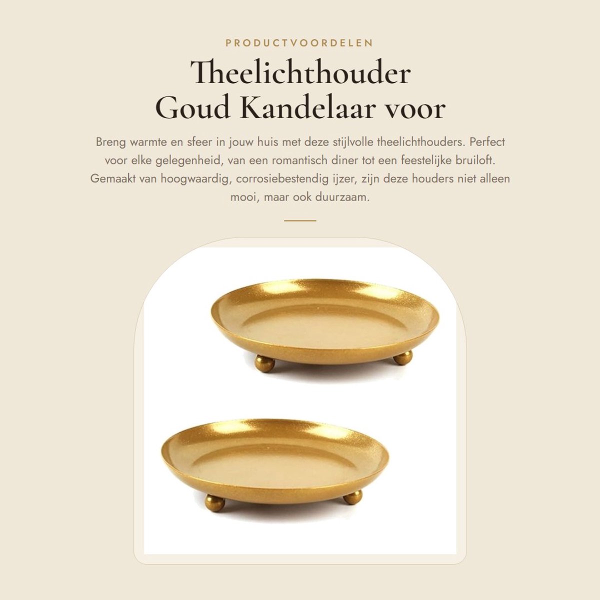 Dailygoods- Theelichthouders 2 Stuks - Gouden Kandelaar - Roestvrij/IJzer - Duurzaam - Decoratie voor Feestjes - Stabiliteit met Ronde Poten - Kaarsenhouder
