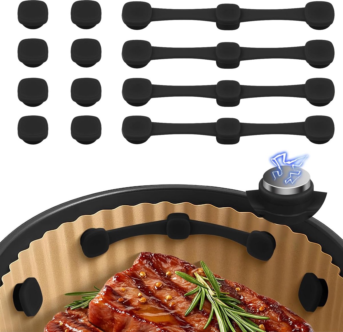 Airfryer Magneten Bevestiging Clips Bakpapier Fixeren Hittebestendig Siliconen 12 Stuks Zwart