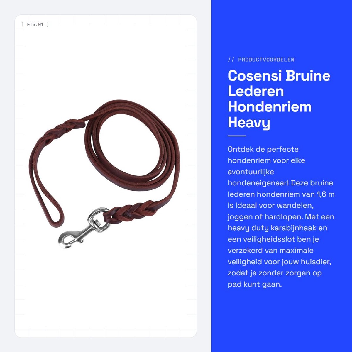 Dailygoods- Hondenriem 1,6 meter - Leren hondenriem - Heavy duty karabijnhaak - Veiligheidsslot - Duurzaam materiaal - Gevlochten ontwerp - Hondentouw