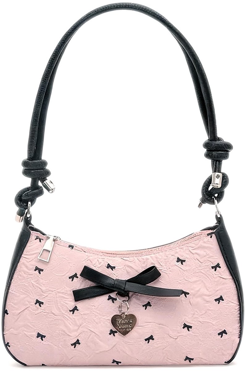 Dailygoods- Handtas met Strikpatroon - Schoudertas Dames - Elegante Handtas - Verstelbare Schouderband - Geschikt voor Feest en Dating - Roze Onderarmtas