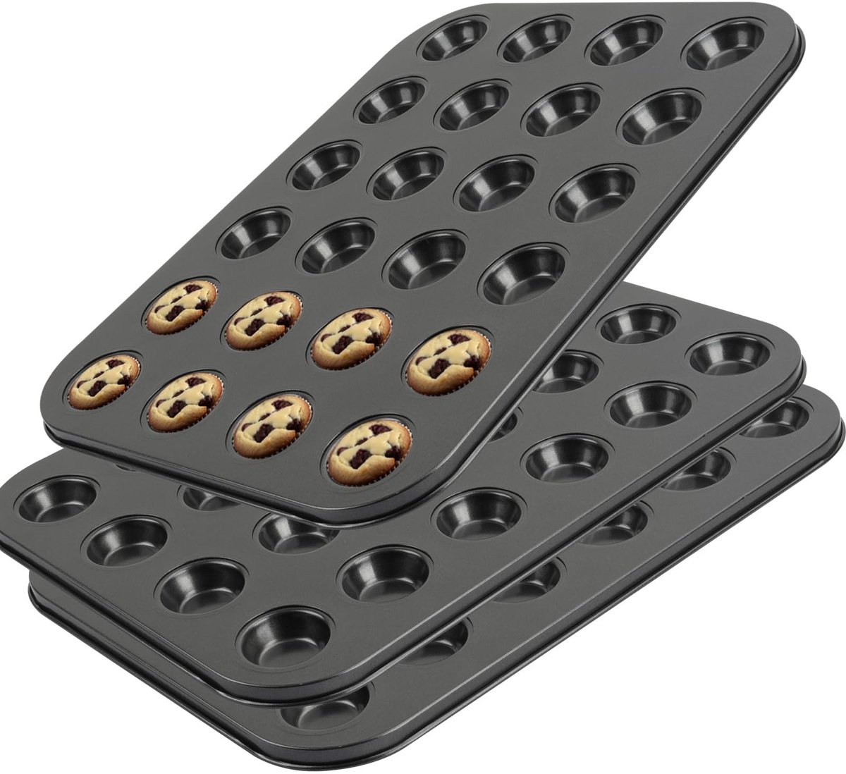 Dailygoods- Muffinvorm 2 stuks - Mini Muffin Trays - Antiaanbak - Koolstofstaal - Gelijkmatige warmteverdeling - 24 kopjes per tray - Bakvorm