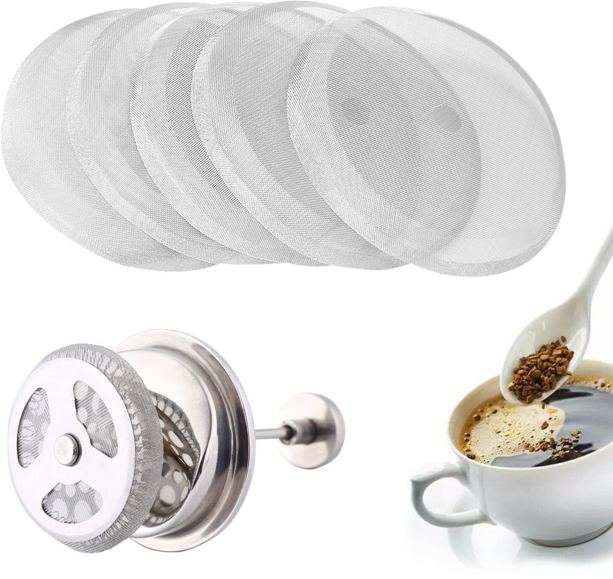 Dailygoods - French Press Reservefilter - herbruikbare koffiefilter - 304 roestvrij staal - voor de beste koffie-ervaring - 5 stuks - ideaal voor koff...