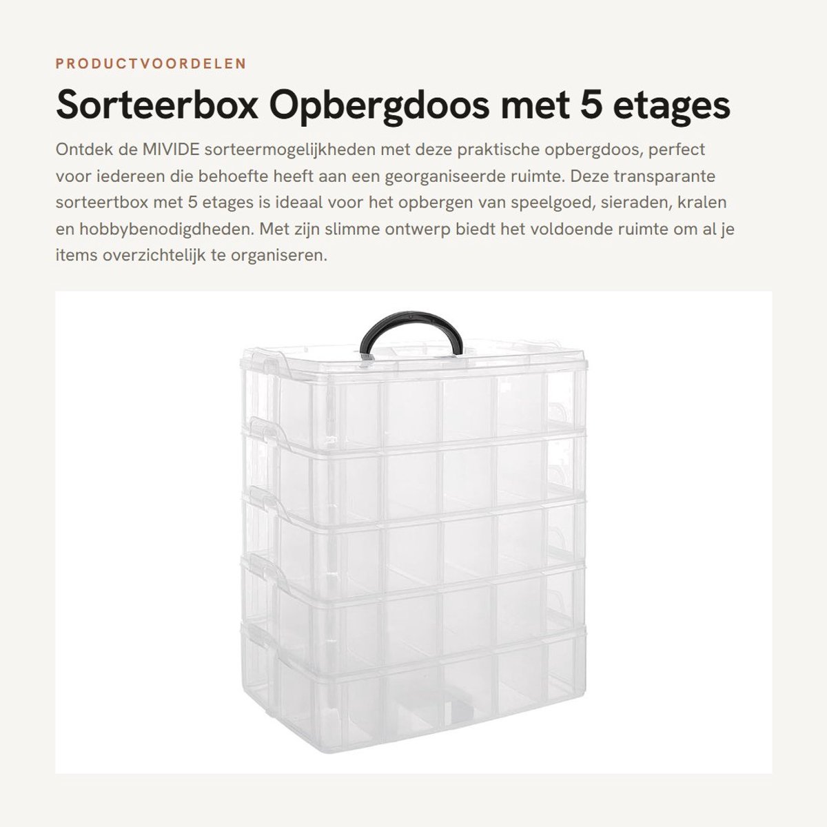 Dailygoods- Opbergdoos 5 etages - Transparante Sorteerdoos - Kunststof - Stapelbaar - Organisatieruimte - 24,5 x 16,5 x 30,2 cm