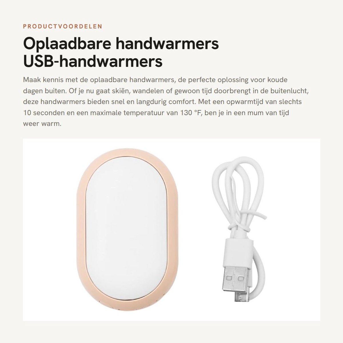 Dailygoods - Oplaadbare handwarmers - USB-handwarmers - Compact ontwerp - Wit - Warmte voor buitenactiviteiten - Ideaal voor winterse omstandigheden