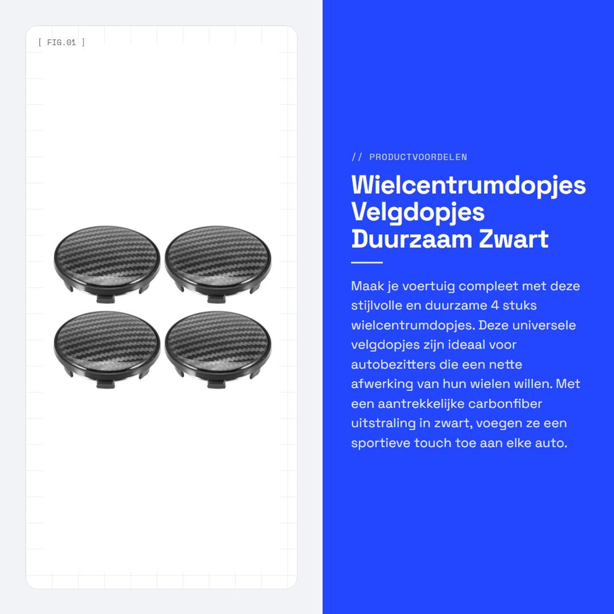 Dailygoods- Velgdopjes 4 Stuks - Universele Wielcentrumdopjes - Buitendiameter 62mm - Binnendiameter 51mm - Duurzaam Plastic - Carbonfiber Patroon - Wielcenterdop