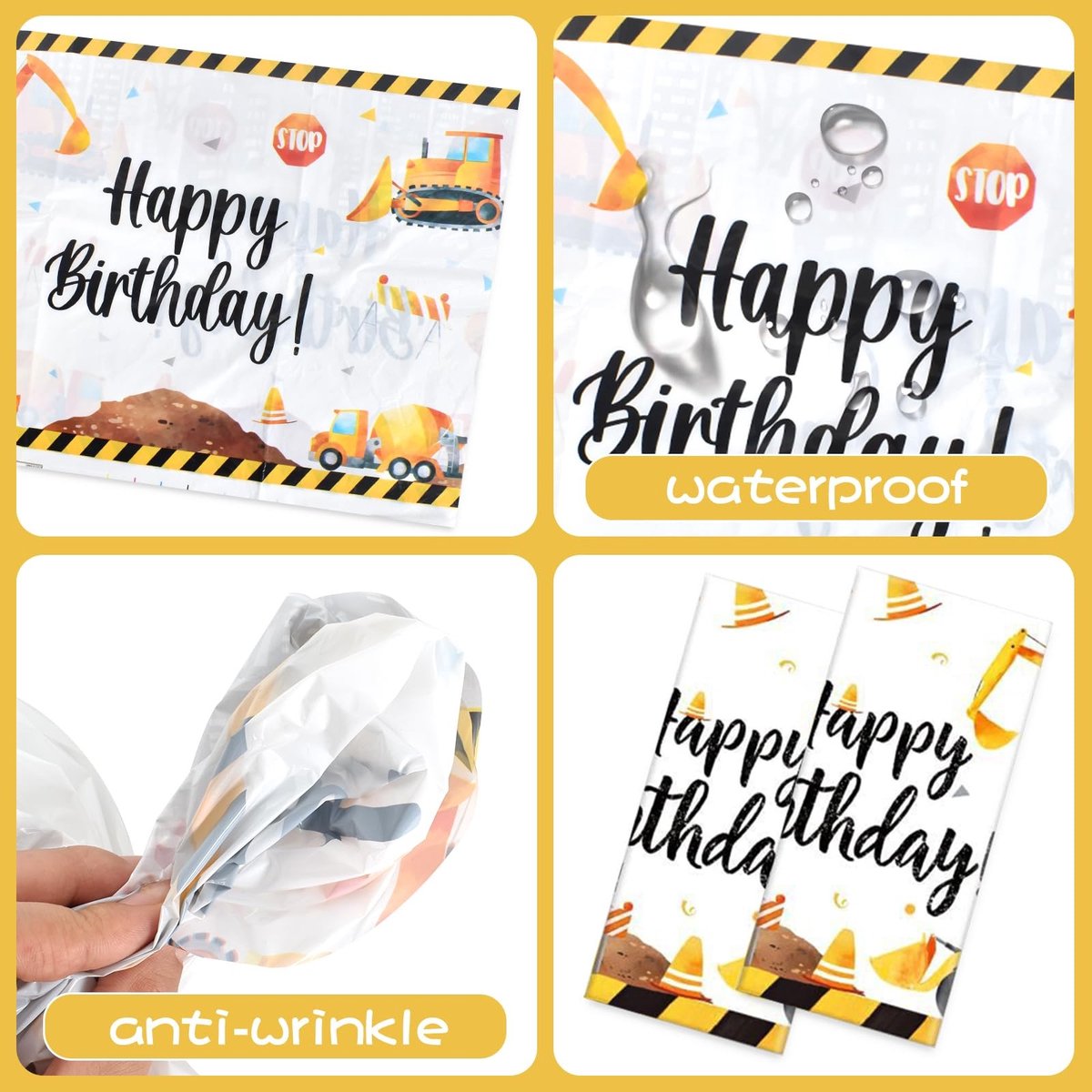 Dailygoods- Tafelkleed Waterdicht - Tafelkleed Plastic - Tafelkleed Bouwvoertuigen - Set van 2 Stuks - Afmetingen 137 x 274 cm - Herbruikbaar en Duurzaam - Feestkleed