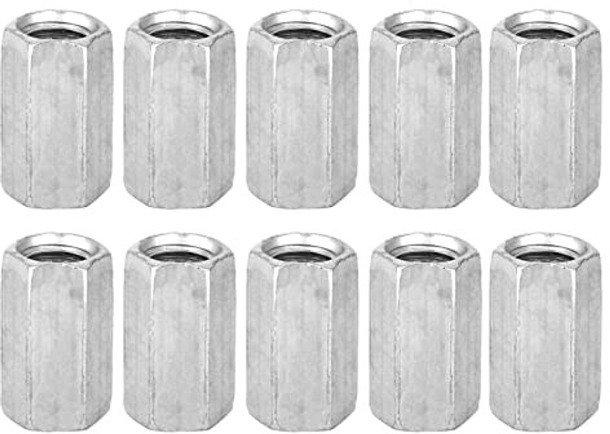 Dailygoods- Staafmoer 10 stuks - Zeskantmoer - Koolstofstaal - Schroefmoeren - Bevestigingsmiddelen - Corrosiebestendig - Moeren