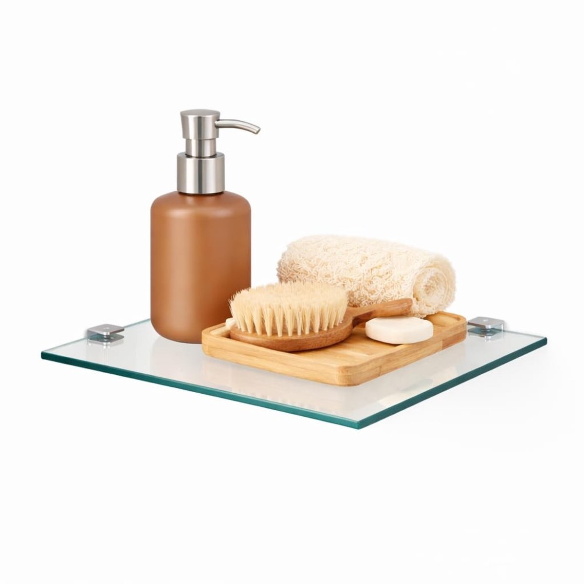 Dailygoods- Hoekrek 25 x 25 cm - Glazen Wandrek - Doucheplank - Veiligheidsglas 6 mm - Maximale belasting 20 kg - Inclusief Houder - Wandplank