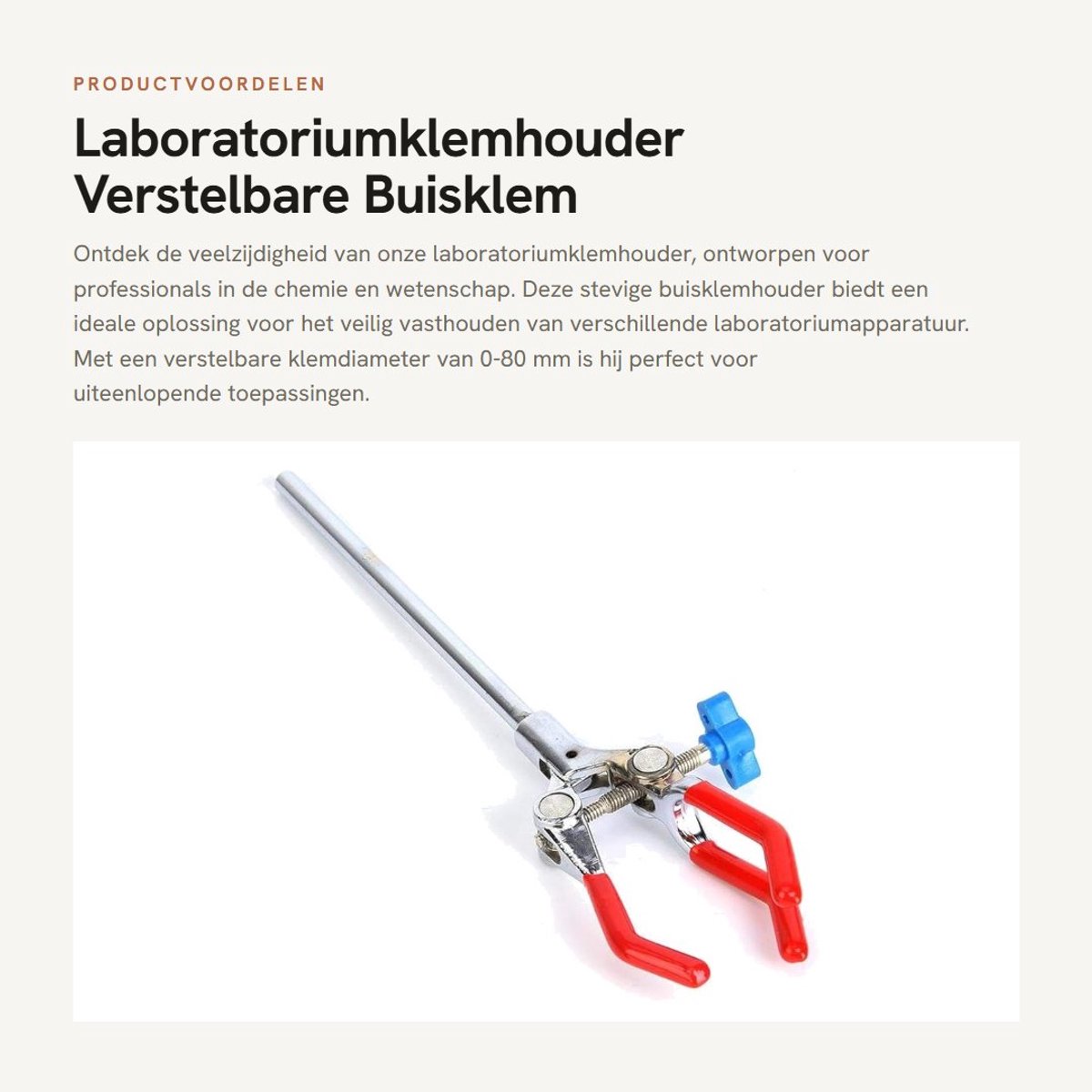 Dailygoods- Buisklemhouder Verstelbaar - Driepins Klem - Antislipoppervlak - Zinklegering - Diameter 80 mm - Staaflengte 155 mm - Laboratoriumklem