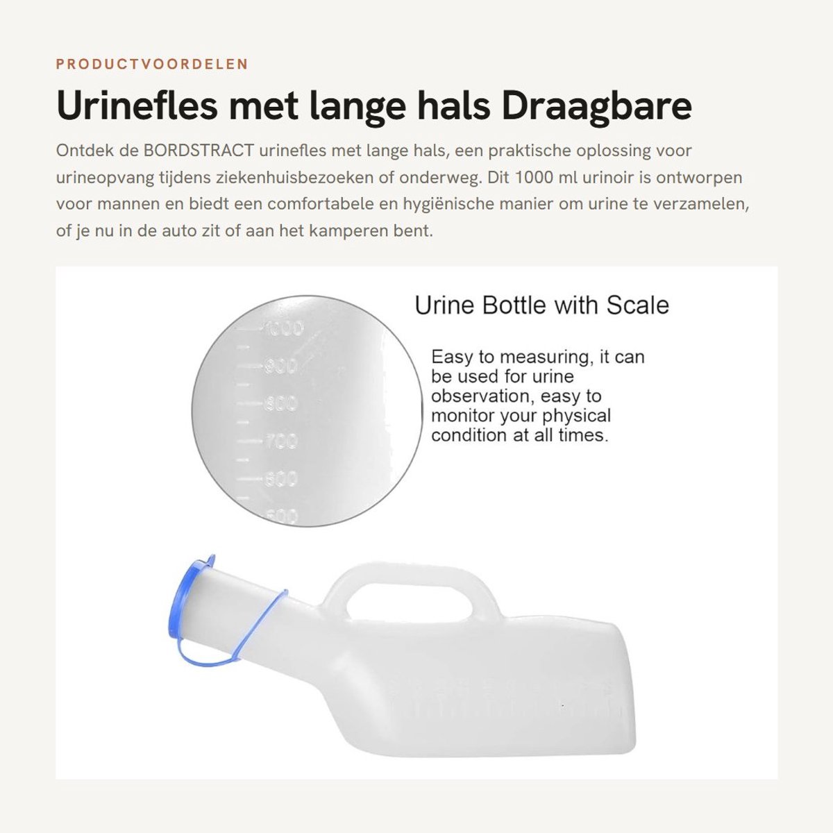 Dailygoods- Urinefles 1000 ml - Draagbare Urinefles voor Mannen - Urinoir met Deksel - Handvat - Geschikt voor Ziekenhuis - Ideaal voor Reizen