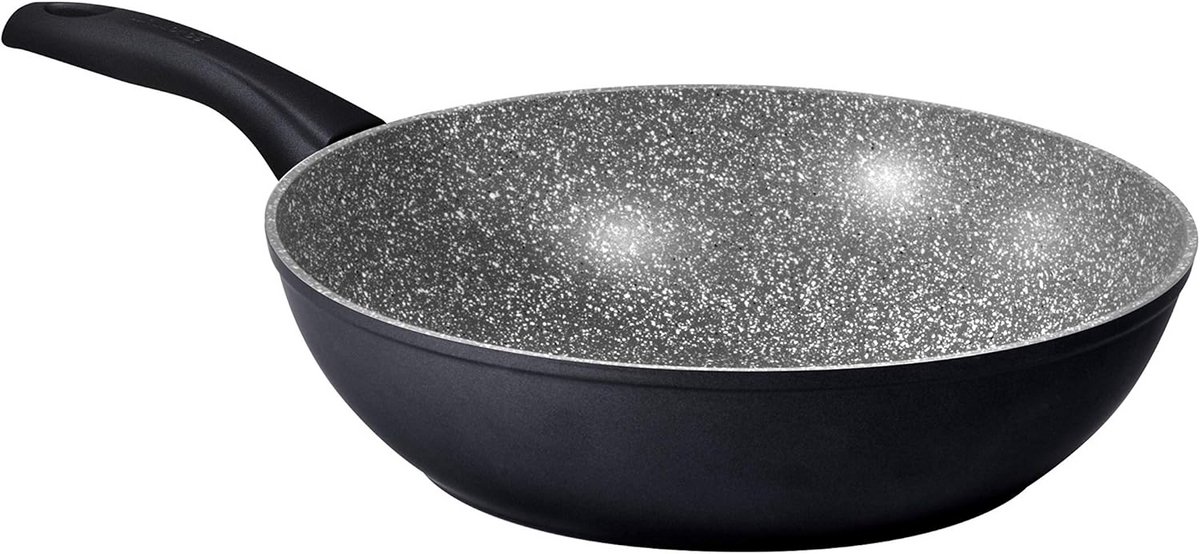 Inductie Wokpan Roerbakpan Aluminium Gezond Koken Steeneffect Oppervlak 28 cm Zwart