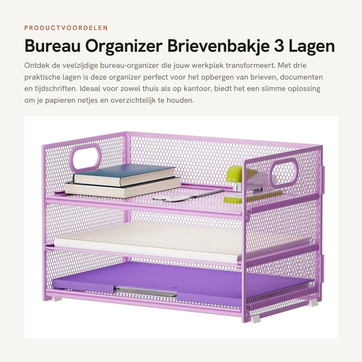 Dailygoods- Brievenbakje 3 Lagen - Papier Organizer - Bureau Organizer - Tijdschriftenhouder - Opbergvak - Grote Capaciteit - Papierorganizer