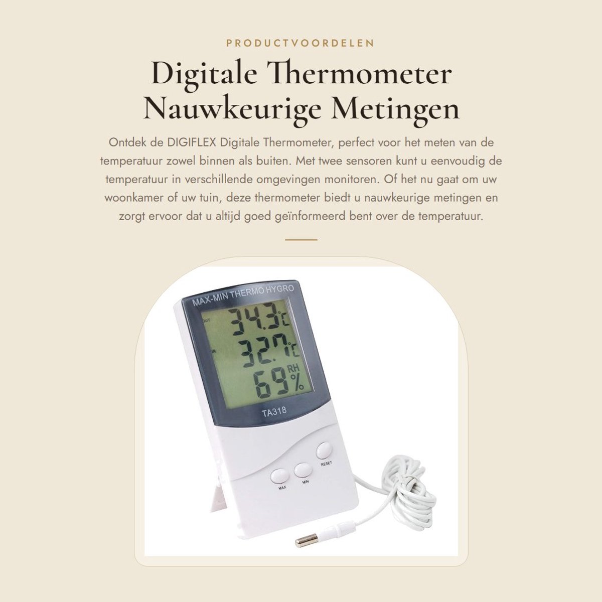 Dailygoods - Digitale Thermometer - Nauwkeurige Metingen - Voor Binnen en Buiten - Temperatuurweergave - Gebruiksvriendelijk - Geschikt voor Huishoude...