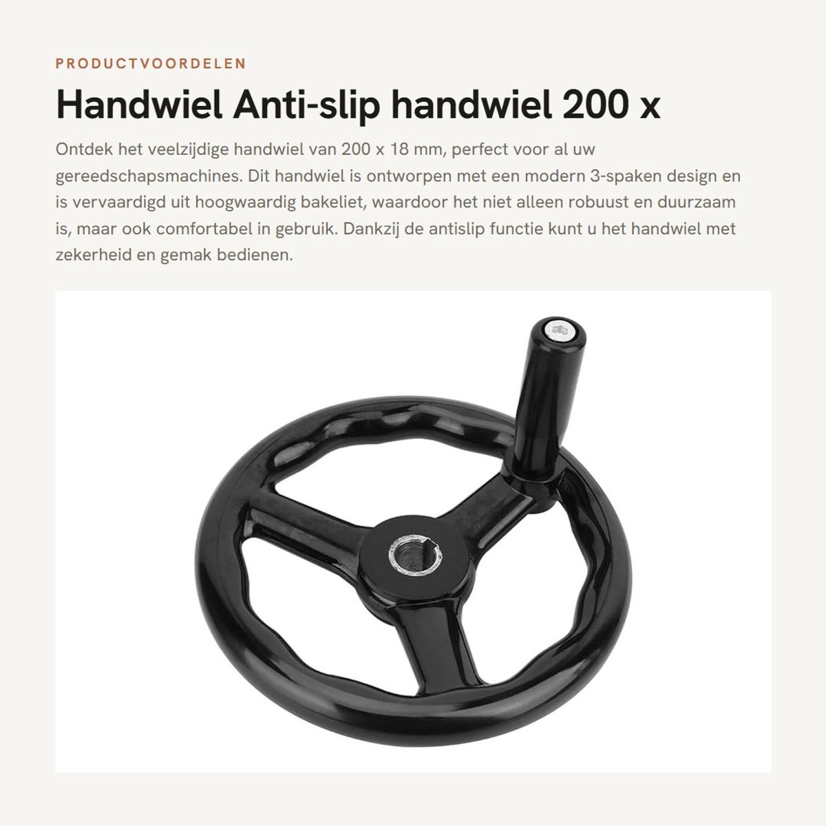 Dailygoods- Handwiel 200 x 18 mm - Antislip Bakeliet - 3 Spaken - Handvat - Voor Freesmachine - Hoge Kwaliteit - Draaibankhandwiel