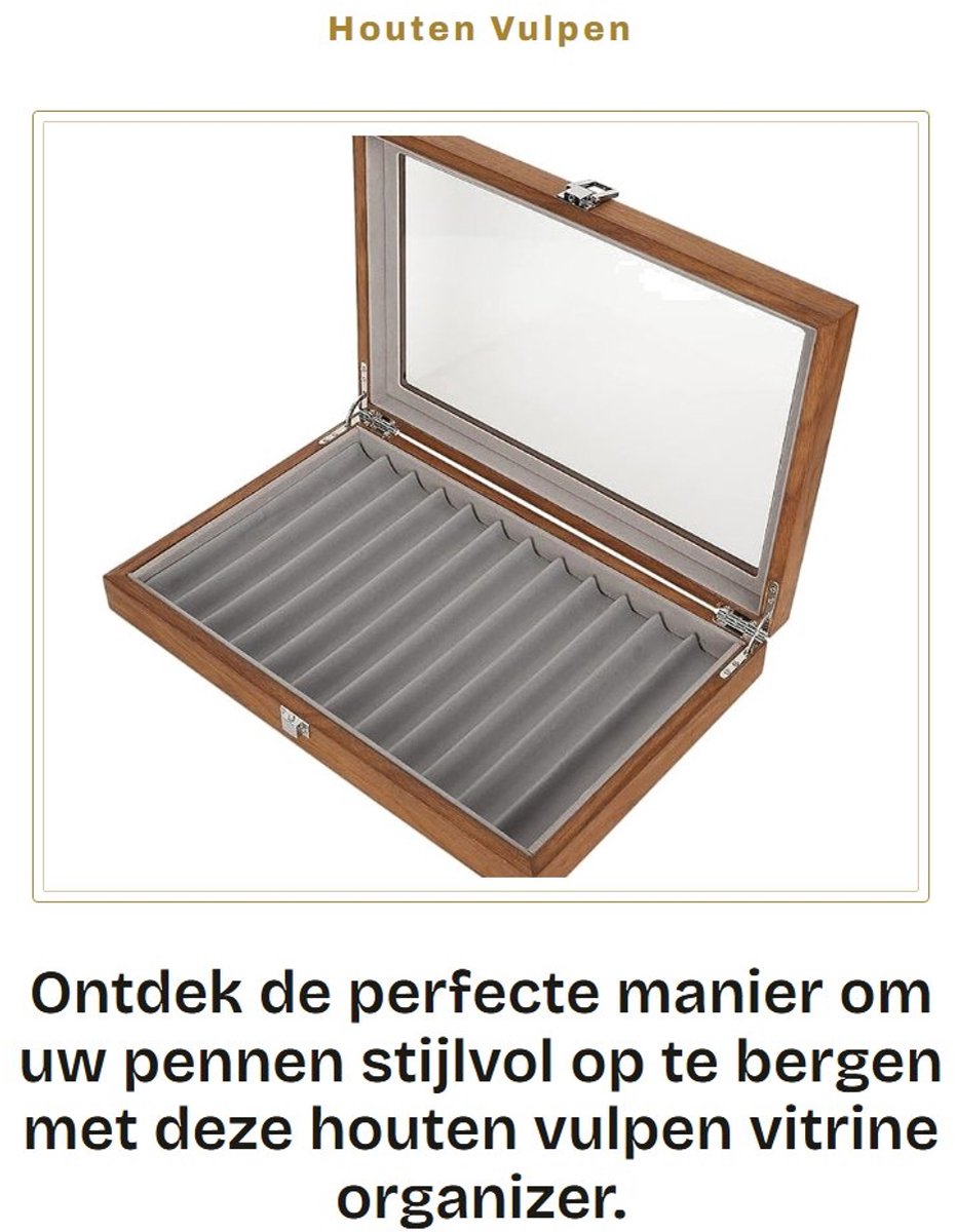 Dailygoods- Vulpennendoos Elegant Retro Design - Houten Pendisplaydoos - Walnoot - Transparant Venster - Opbergdoos voor 12 Pennen - Duurzaam en Schokbestendig - Pennenopbergdoos