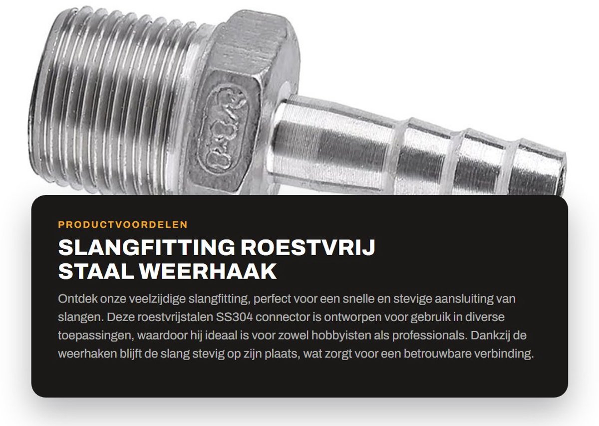 Dailygoods- Slangfitting Roestvrij Staal SS304 - Slangkoppeling - Slangstuk - Slangtuleconnector - Weerhaak - 55° BSPT 1/8"~3/4