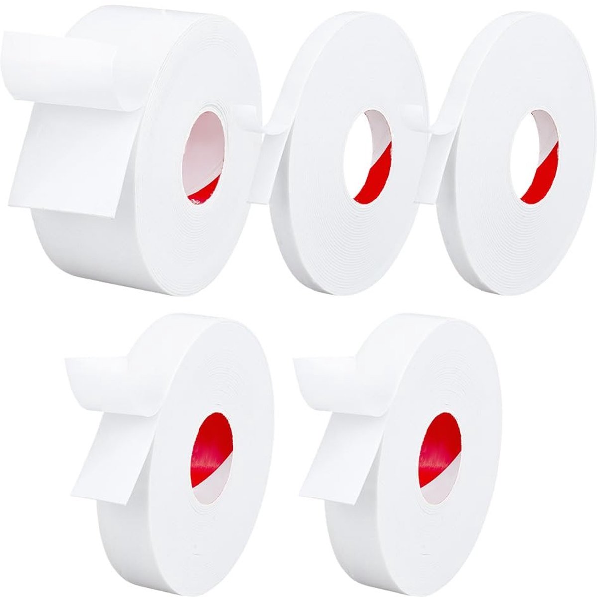 Dailygoods- Dubbelzijdige Tape - 40 m - Zachte Verwijderbare Lijm - Wanddecoratie - Geschikt voor Hoge Luchtvochtigheid - 5 Rollen van 10/24/49 mm - Schuimtape