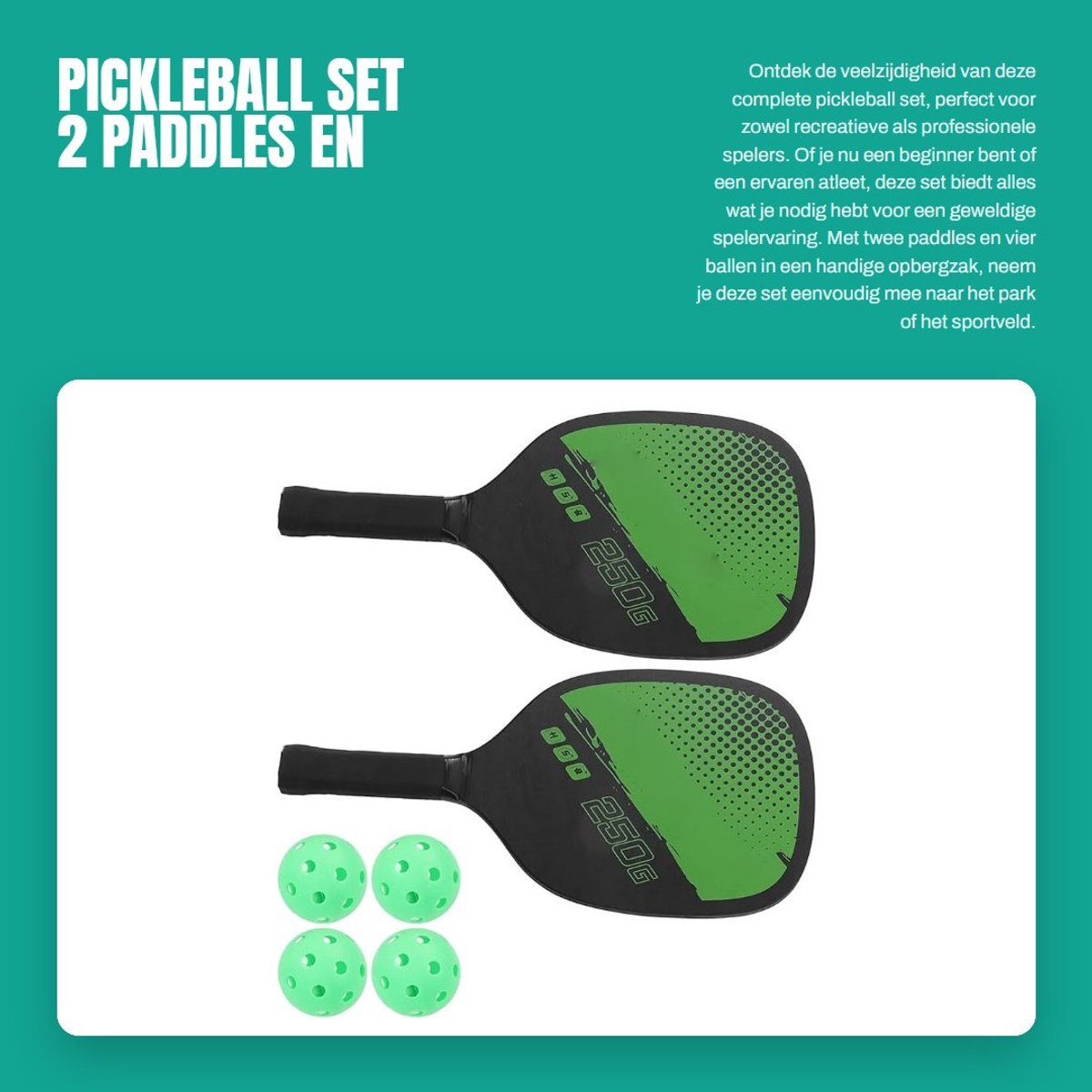 Dailygoods- Pickleball Set - 2 Paddles/4 Ballen - Opbergtas - Schokbestendig - Ergonomische Antislipgreep - Duurzaam en Slijtvast - Pickleball Rackets