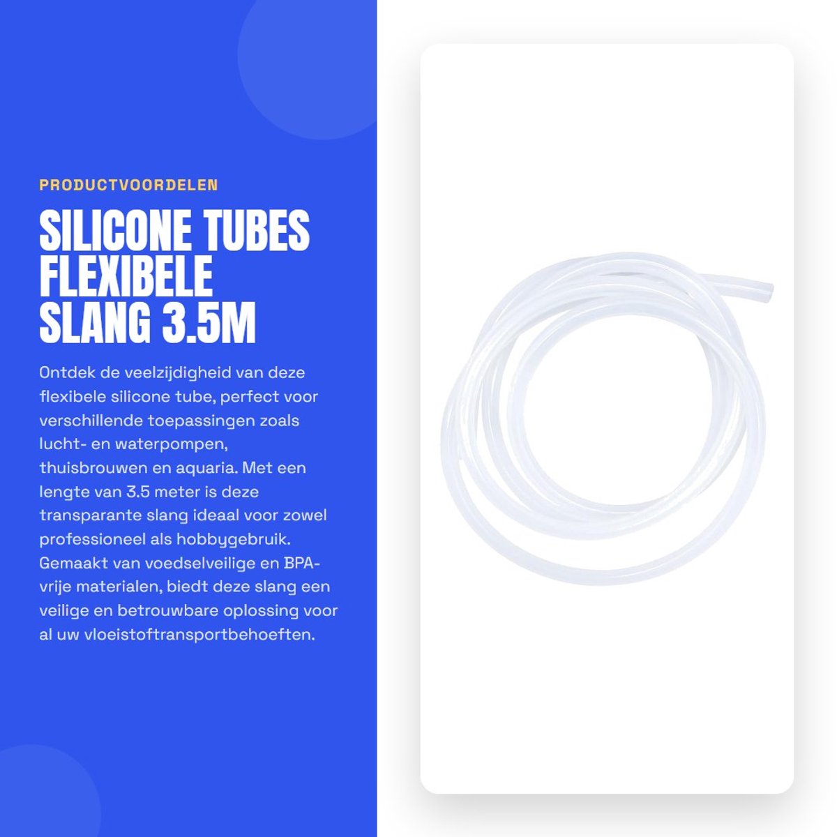Dailygoods- Siliconen Slang 6.4mm ID x 9.5mm OD - Flexibele Slang - Voedselveilige Slang - Transparante Slang - Temperatuurbestendig - Lengte 3.5m