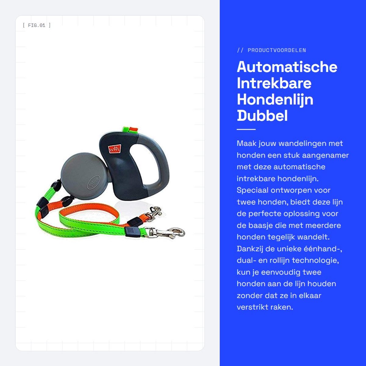 Dailygoods- Hondenlijn automatisch intrekbaar - Dubbel voor 2 honden - Ergonomische antislip handgreep - Hoogwaardige ABS-kunststof - Geschikt voor kleine en middelgrote honden - Duurzaam en niet giftig - Hondentouw