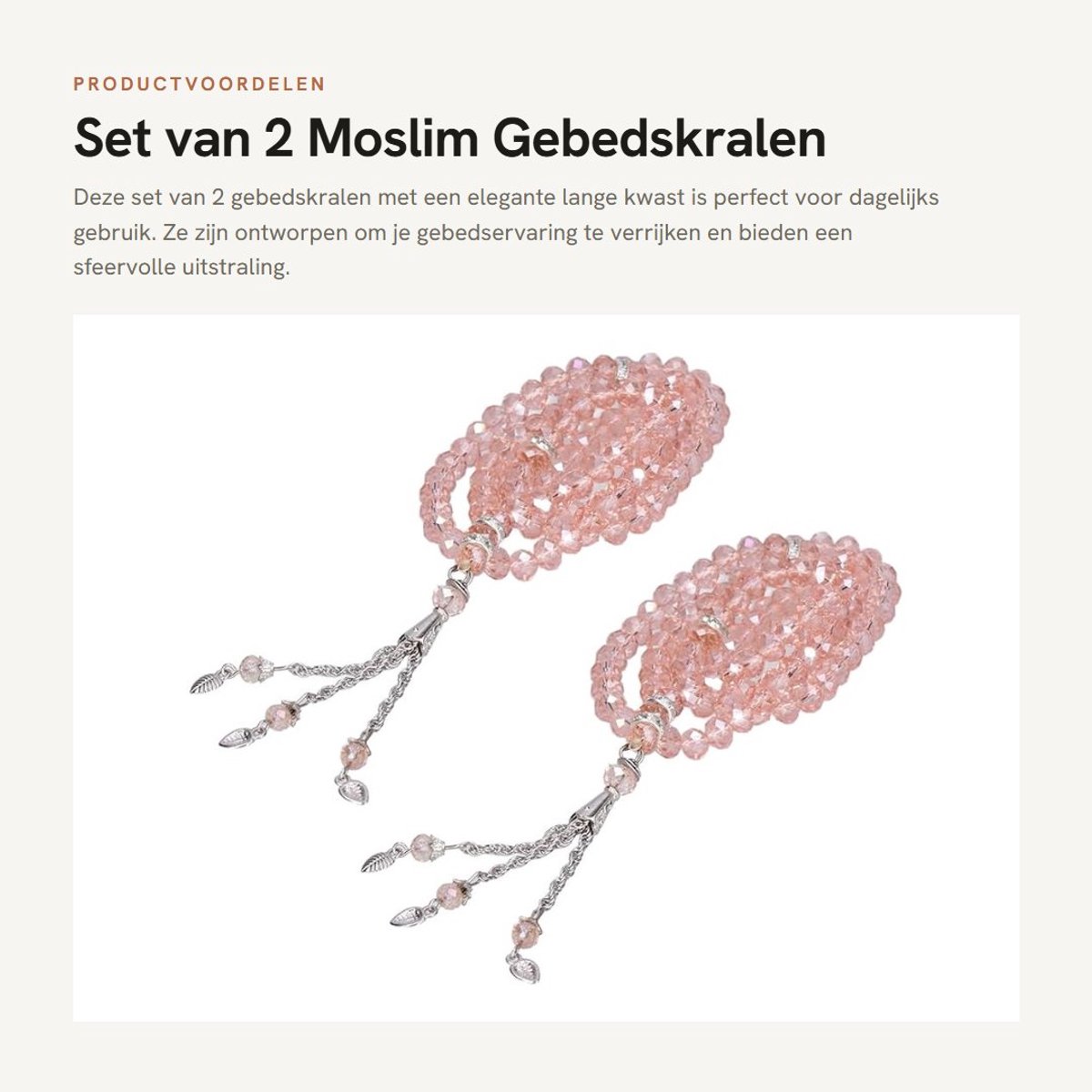 Dailygoods- Gebedskralen 99 Kralen - Moslim Tasbih - Lange Kwast - Set van 2 - Roze - Ideaal voor Vrouwen