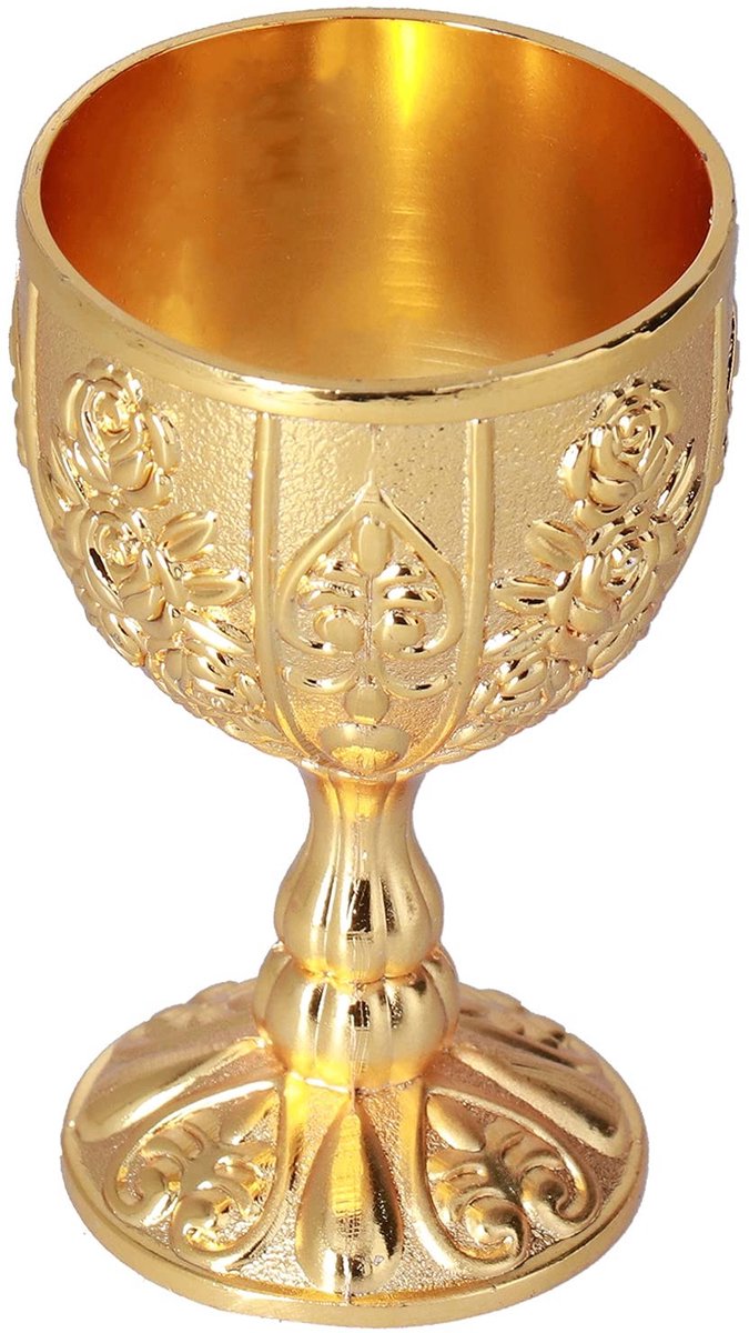 Dailygoods- Wijnkelk Set 2 Stuks - Gouden Pompoen Reliëf - Kleine Beker - Metaal - 30 ml - Compact en Draagbaar