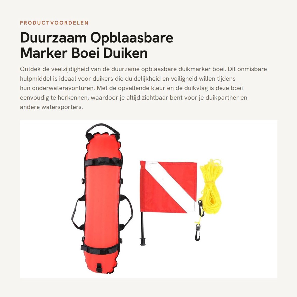 Dailygoods- Duikmarker Opblaasbaar - Duikboei met Vlag - Signaal Float Ball - 20 Meter Touw - 5 D-ringen - Duurzaam Nylon/TPU