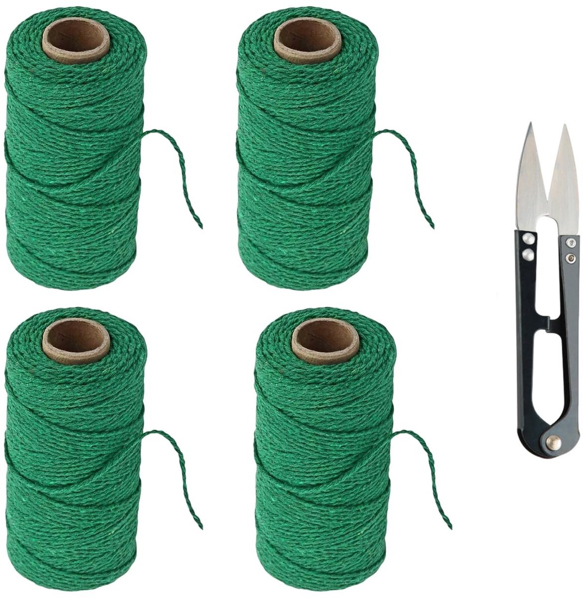 Dailygoods- Tuinieren Touw 4 Rollen - Hennep Touw - Tuin Plant Ondersteuning - Schaar - Gevlochten Katoen - 2Mm x 100M - Tuindraad