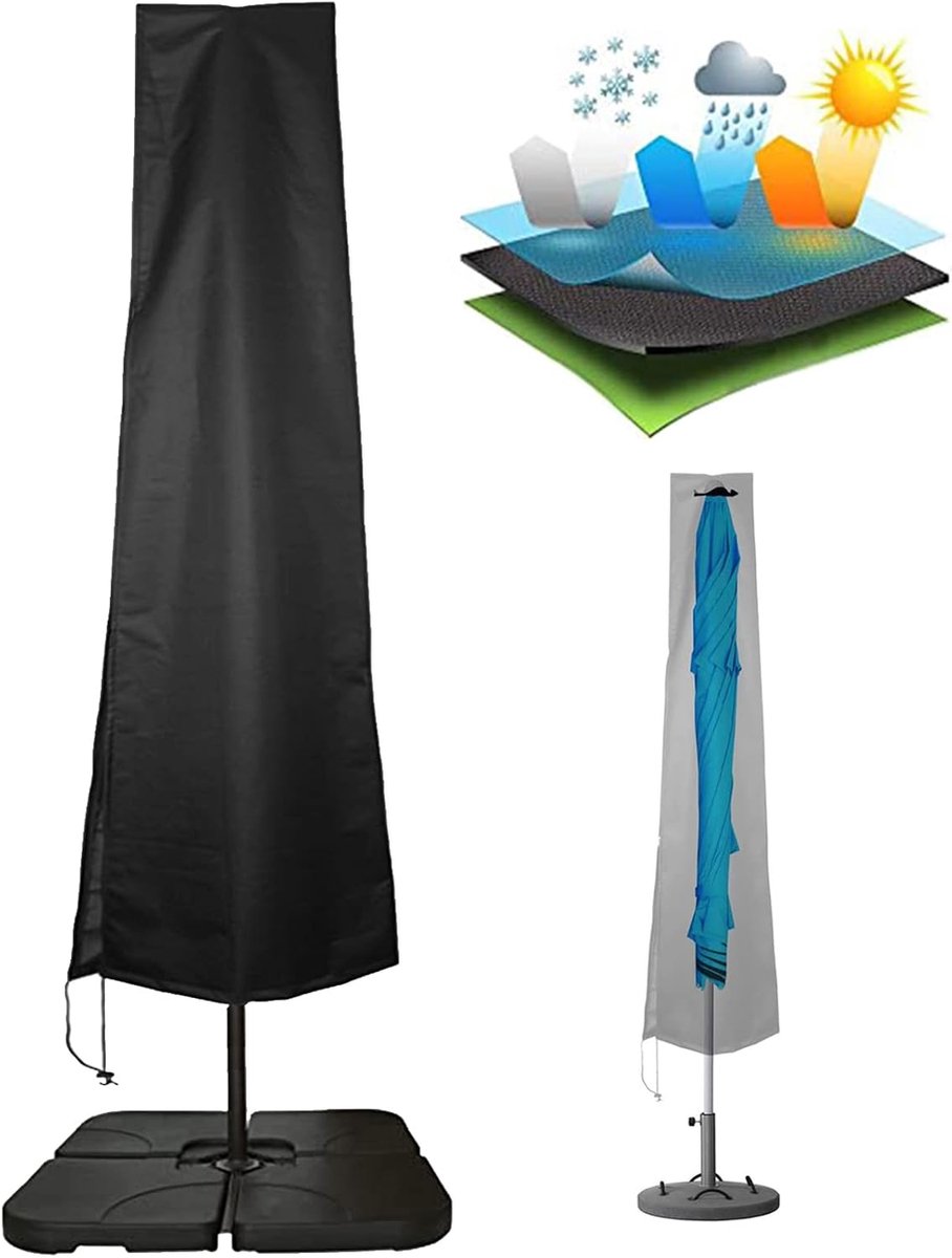 Paraplu hoezen - Parasol bescherming - Terras beschermen - Waterdicht met rits - Voor grote parasols - Zwart