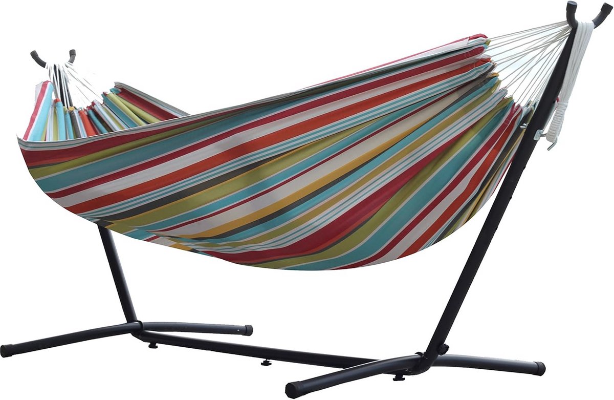 Dubbele Hangmat - Relaxstoel Buiten - Ontspannen in Tuin - Inclusief Onderstel - 249 cm - Gekleurd